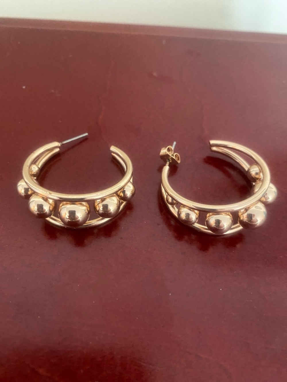 Gold Beaded Hoop Earrings - Women's Fashion Jewelry